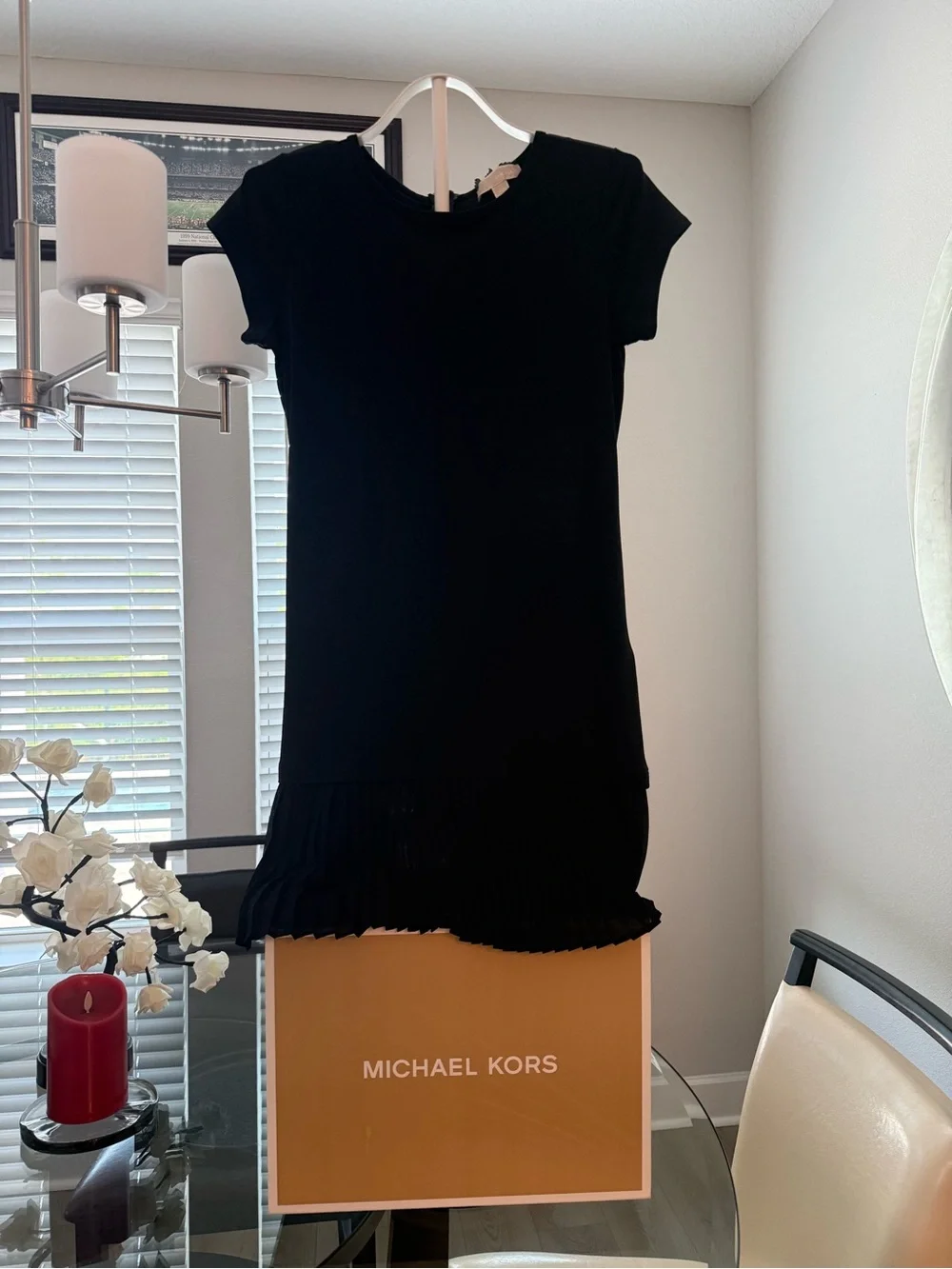 Michael Kors Black Short-Sleeve Pleated-Hem Mini Dress